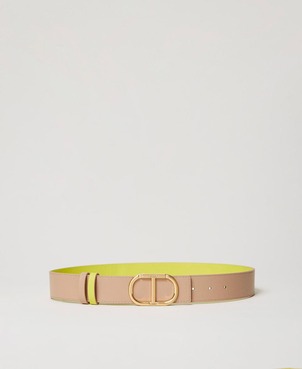 Reversible belt with double loop Two-tone “Hazelnut” Brown / Light Lemon Woman 241TA4121_11422_01