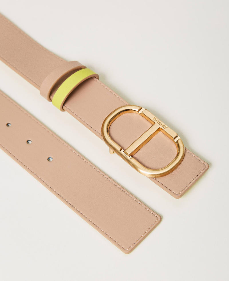 Reversible belt with double loop Two-tone “Hazelnut” Brown / Light Lemon Woman 241TA4121-02