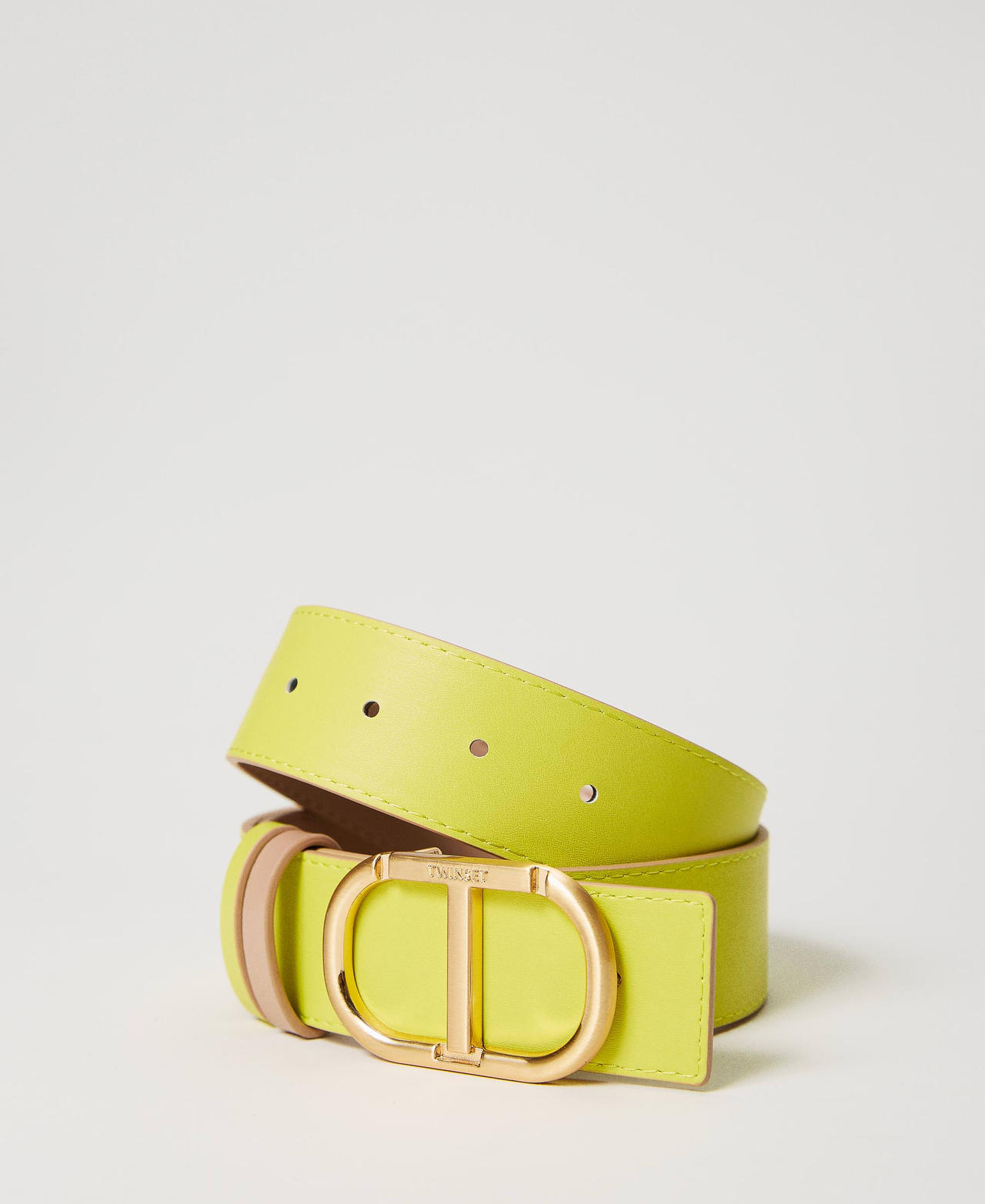Reversible belt with double loop Two-tone “Hazelnut” Brown / Light Lemon Woman 241TA4121-03