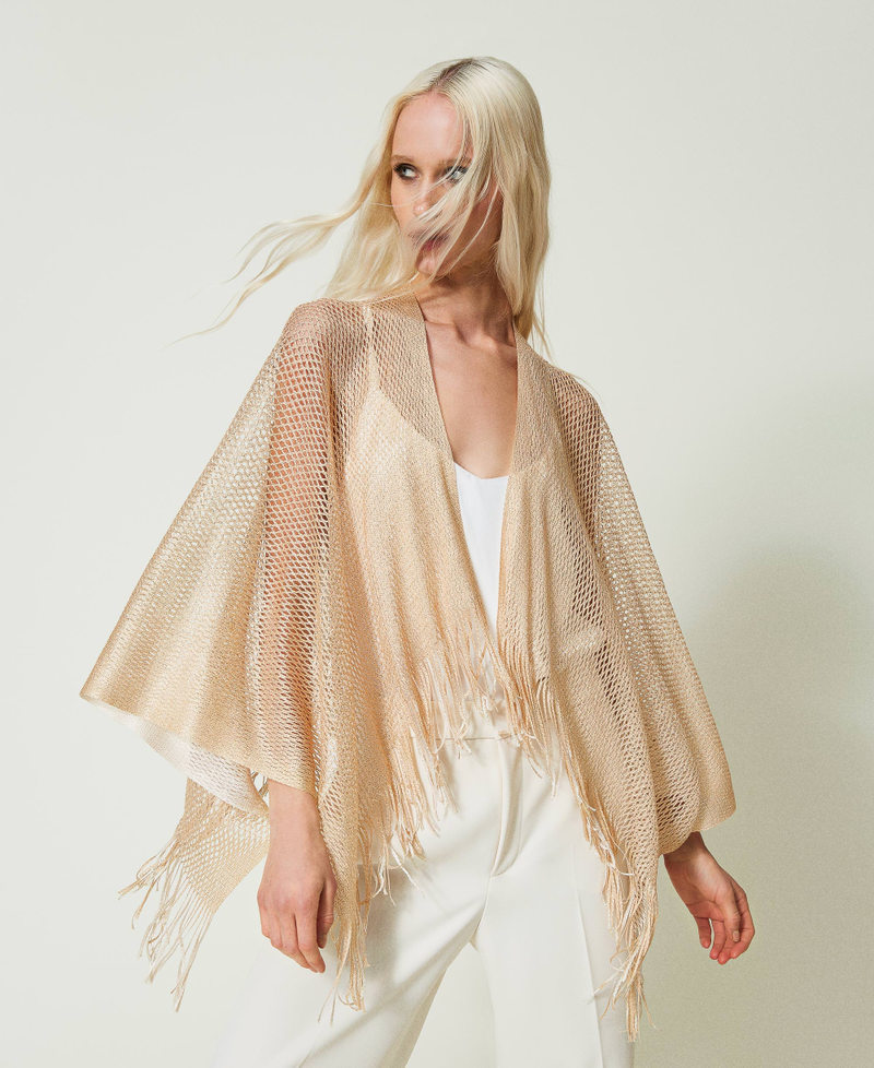 Lurex poncho shrug "Almond Milk&rdquo; Beige Woman 241TA4260_11308_02