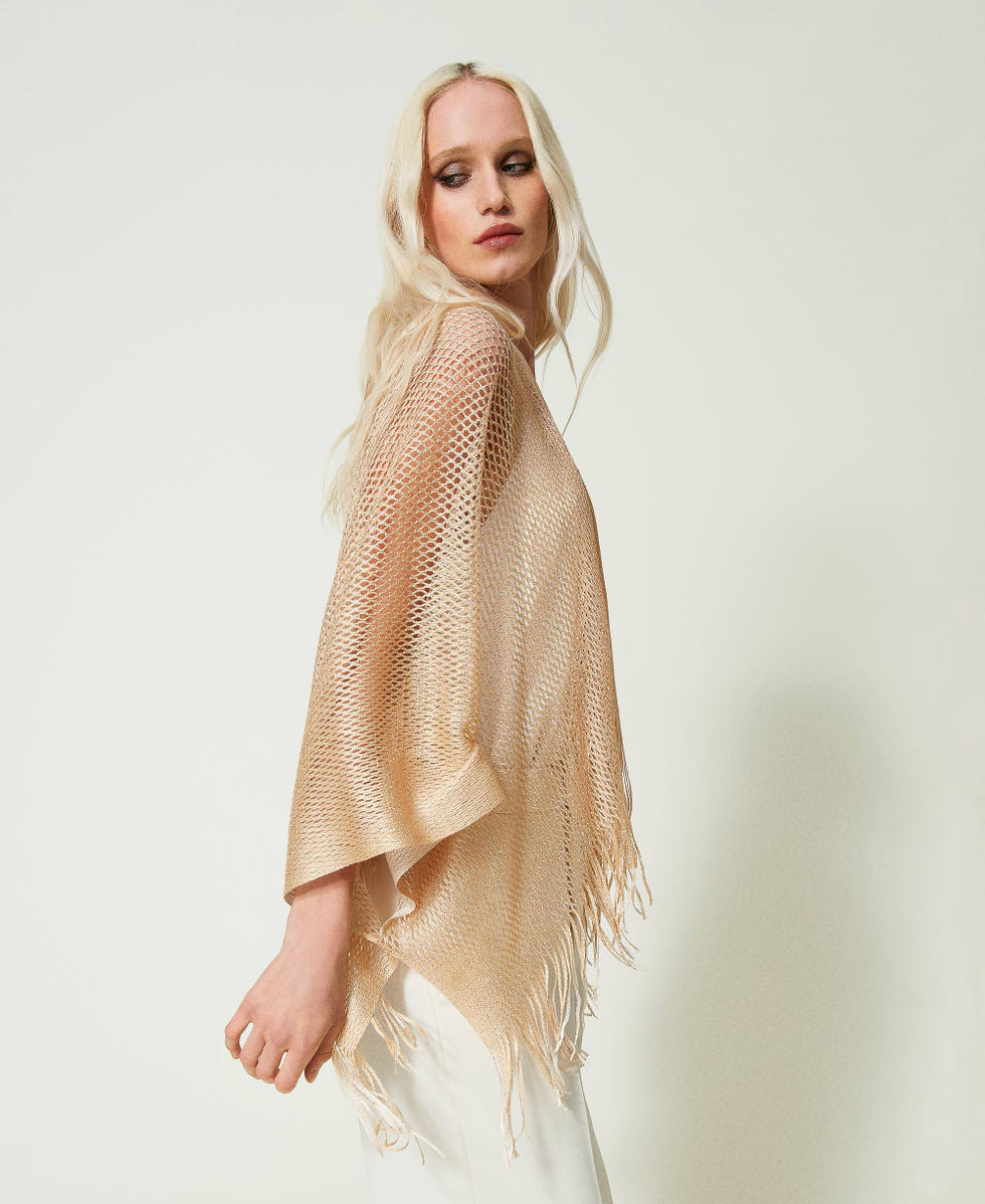 Lurex poncho shrug "Almond Milk" Beige Woman 241TA4260_11308_03
