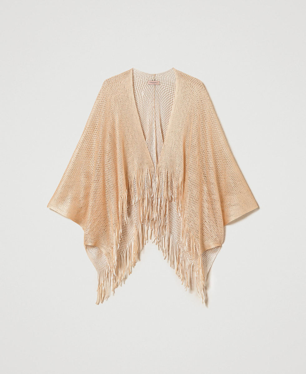 Lurex poncho shrug "Almond Milk" Beige Woman 241TA4260_11308_S0