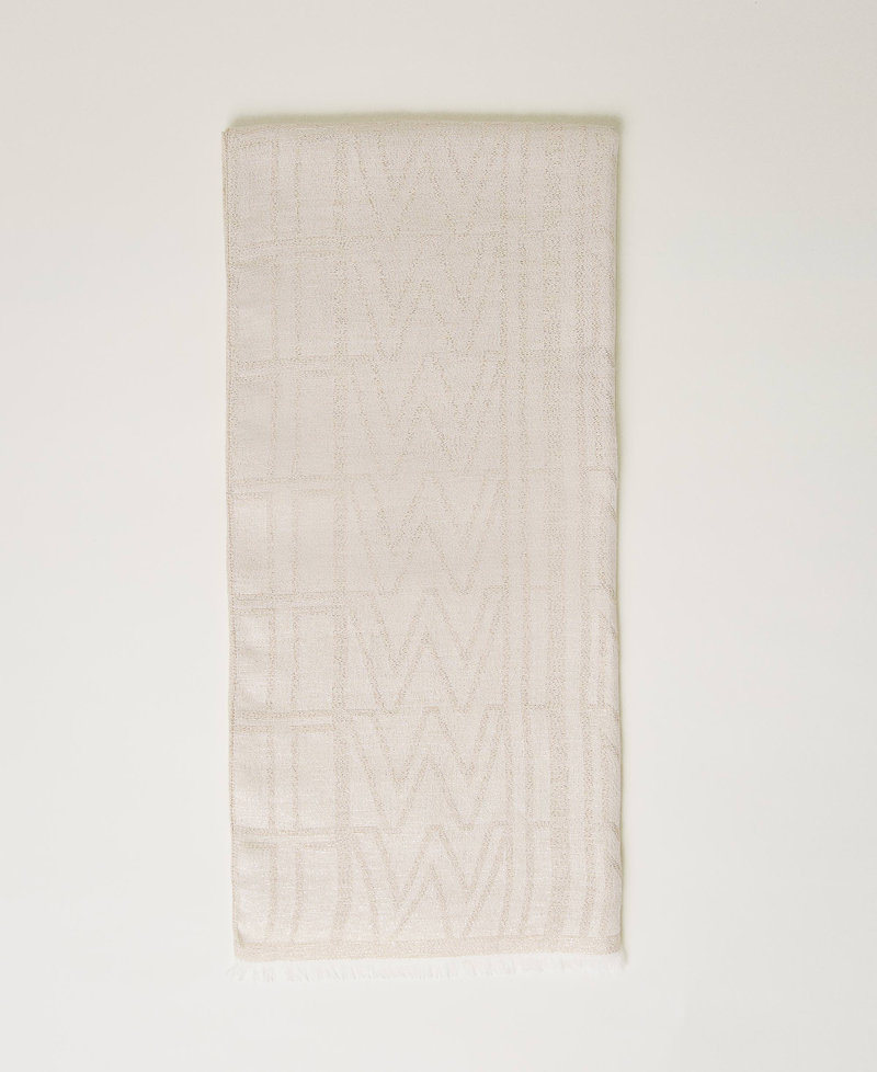 Lurex jacquard stole with logo White Snow Woman 241TA4390_00282_01