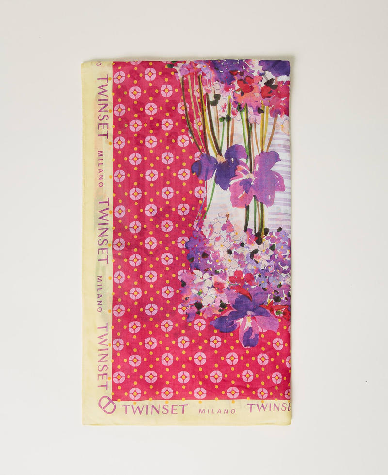 Tuch mit Tupfen- und Blumenprint Print Flowers „Bright Rose“-Rosa / „Lemon Grass“-Gelb Frau 241TA4490-01