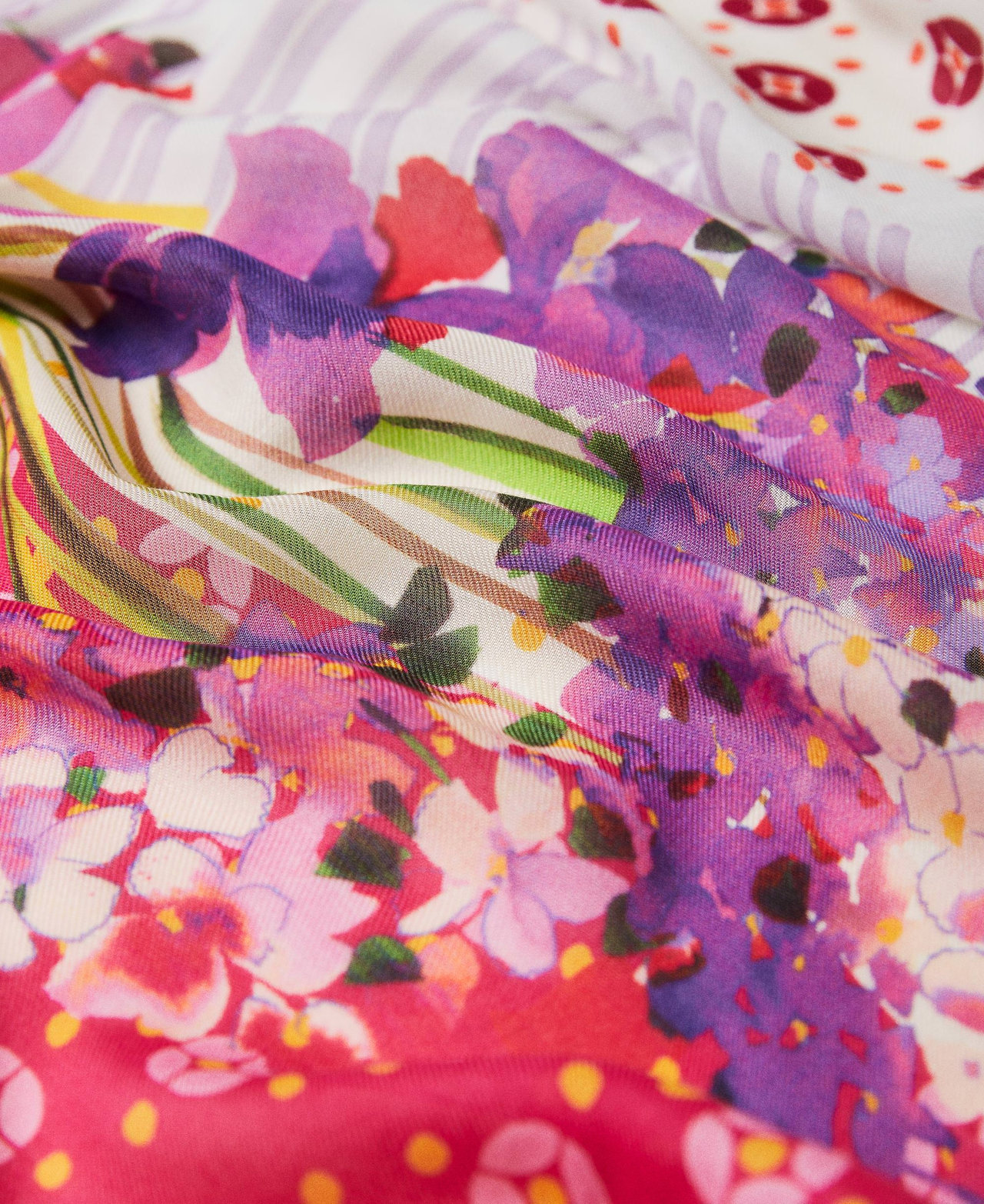 Tuch mit Tupfen- und Blumenprint Print Flowers „Bright Rose“-Rosa / „Lemon Grass“-Gelb Frau 241TA4490-02