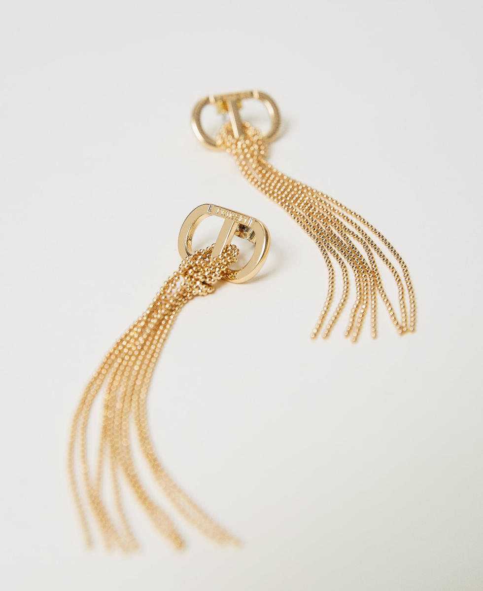Oval T earrings and fringes New Gold Woman 241TA4500_10630_02