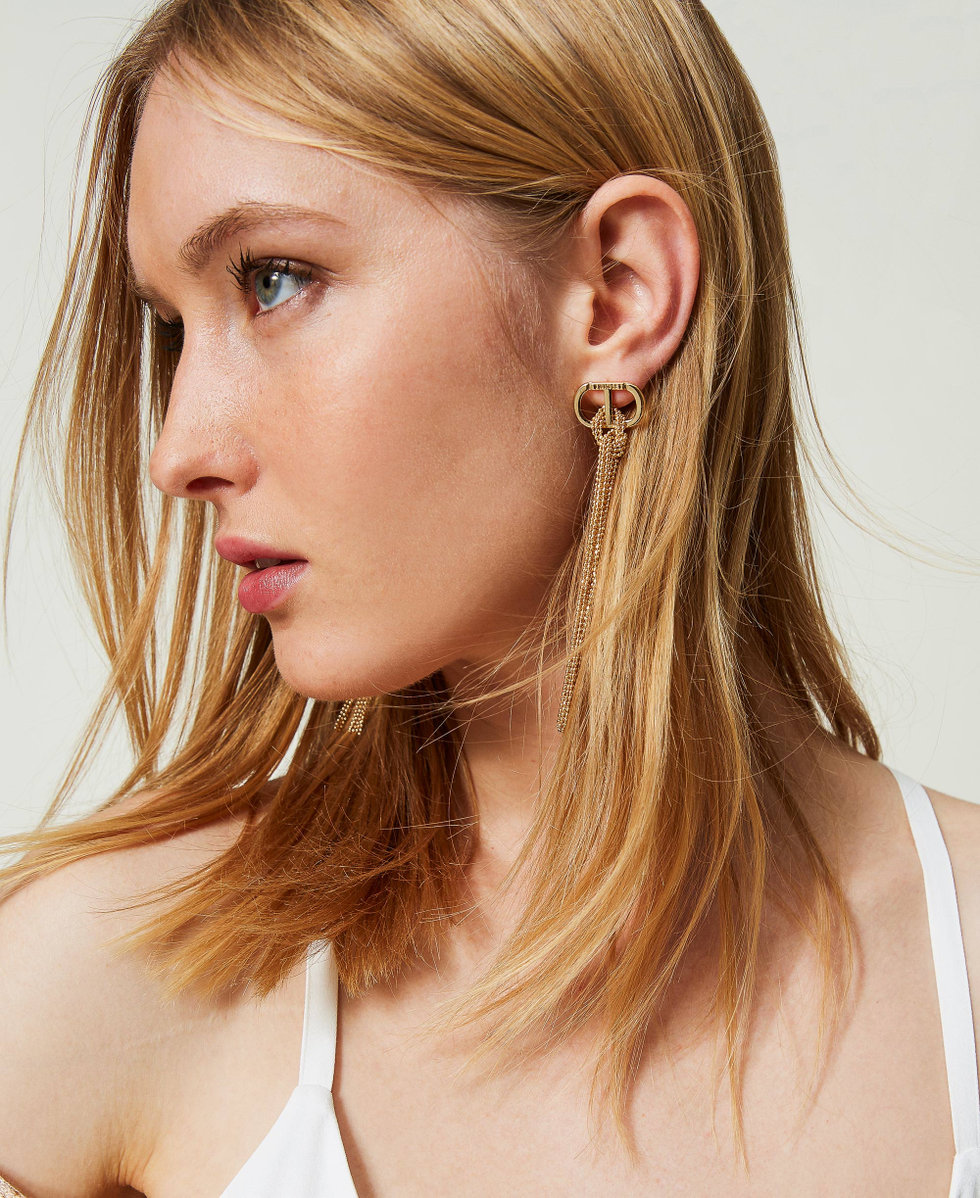 Oval T earrings and fringes New Gold Woman 241TA4500_10630_S0