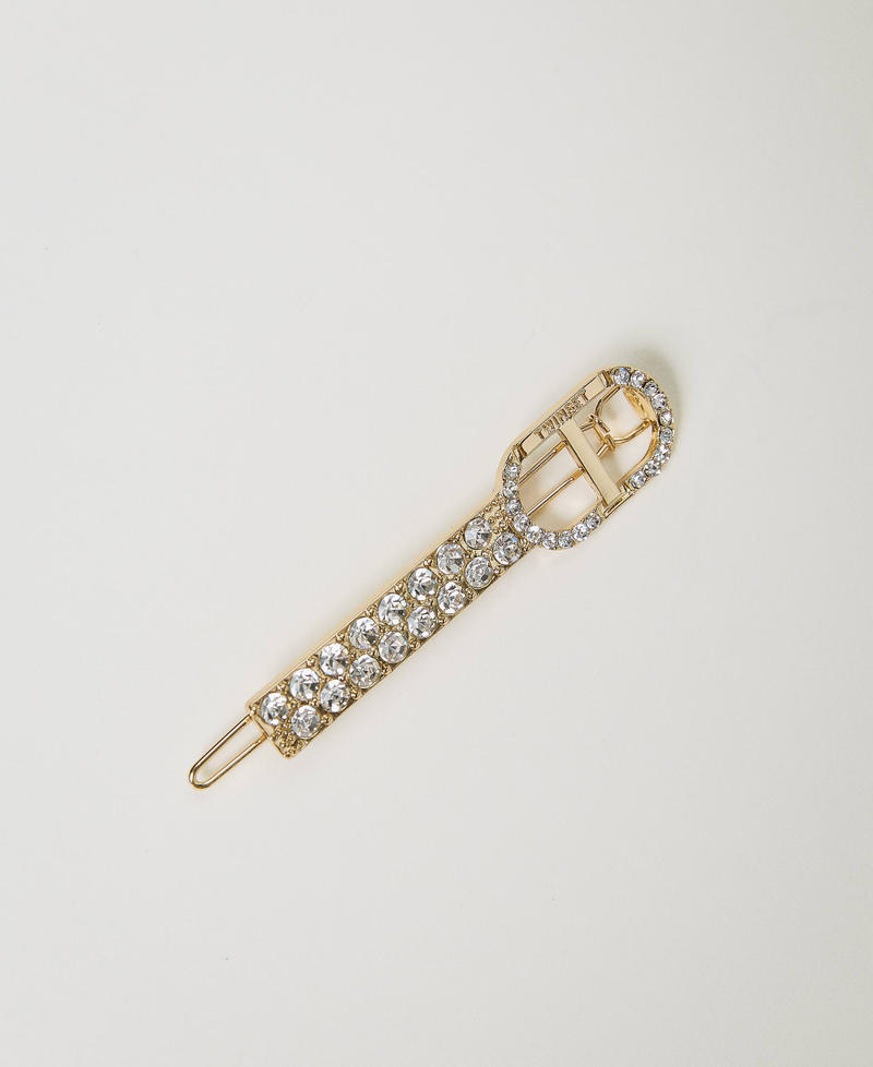 Hair clip with rhinestones and Oval T New Gold Woman 241TA4540-01