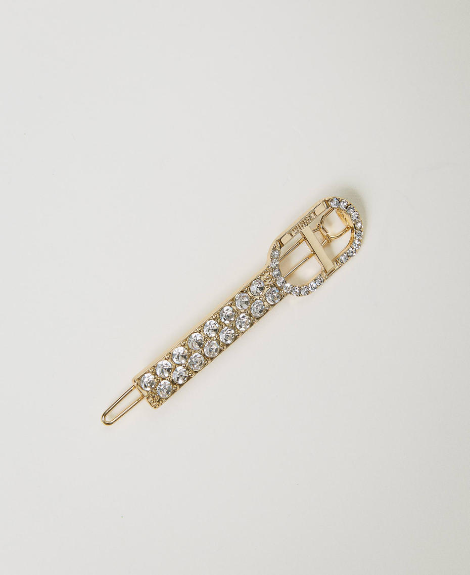 Hair clip with rhinestones and Oval T New Gold Woman 241TA4540-01