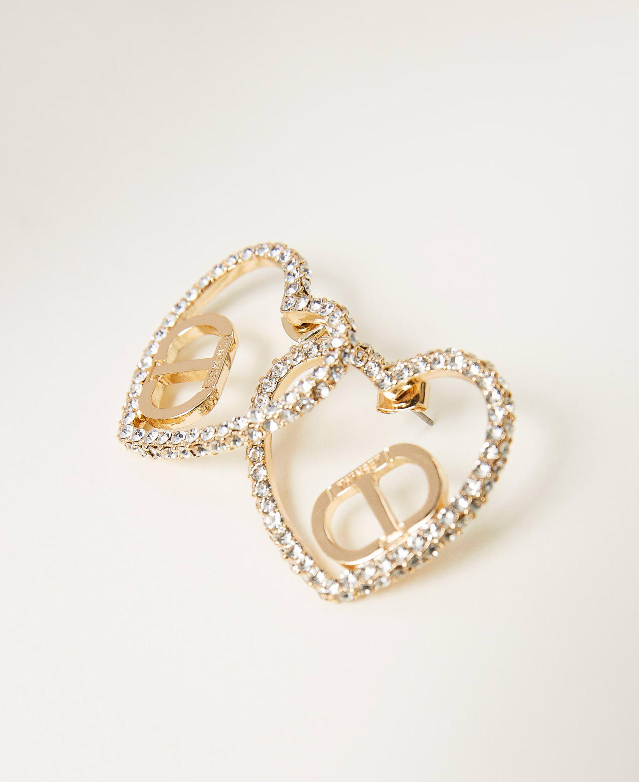 Heart-shaped earrings with Oval T and rhinestones