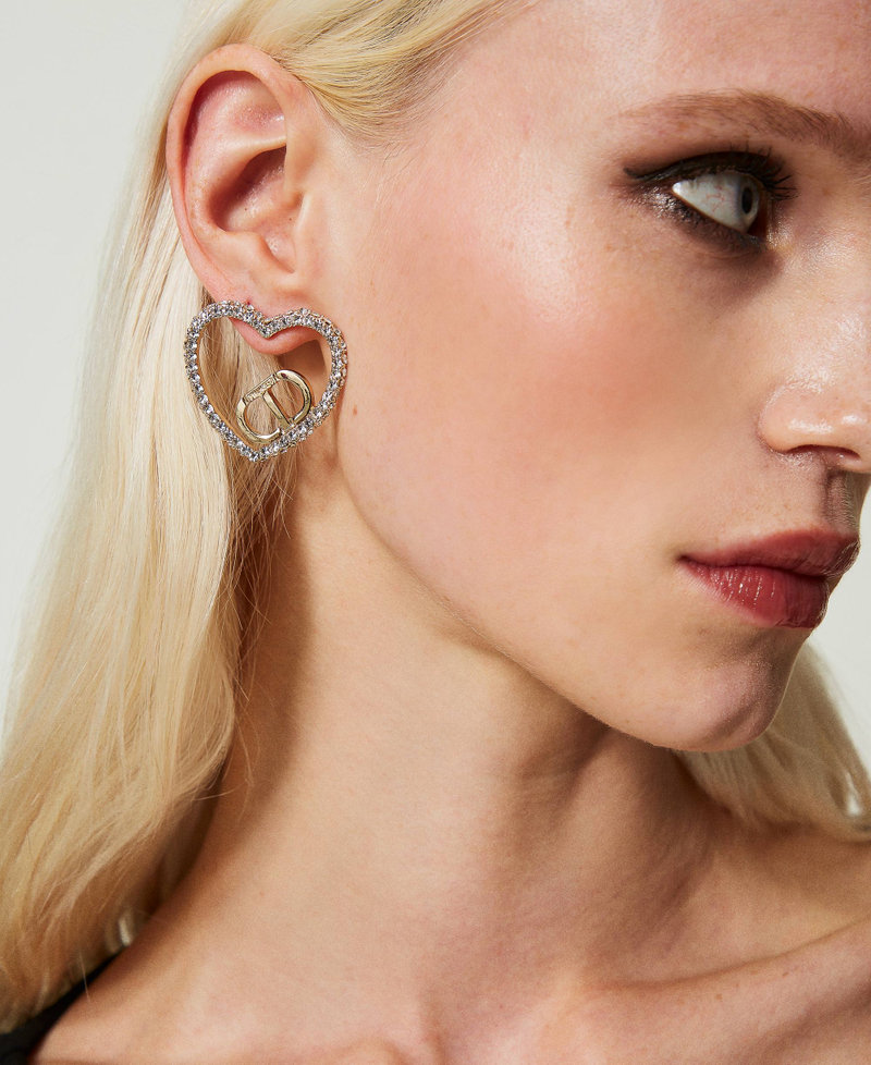 Heart-shaped earrings with Oval T and rhinestones