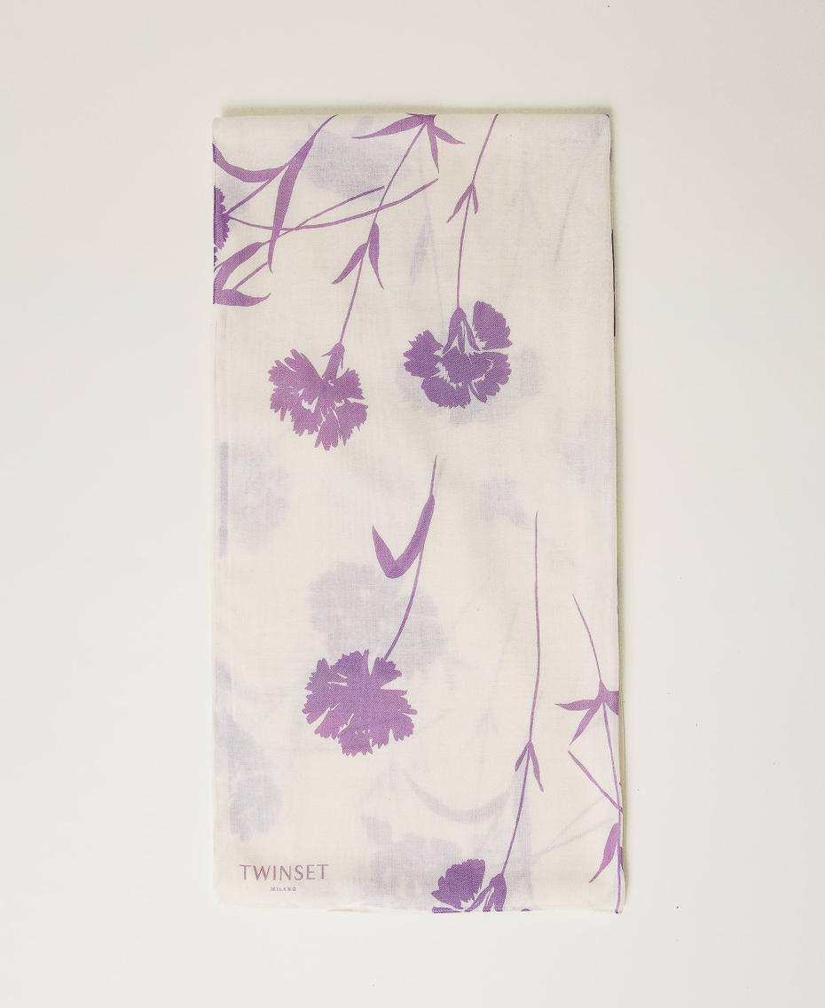 Stole with floral print and logo Wisteria / Snow Carnation Print Woman 241TA4670-01