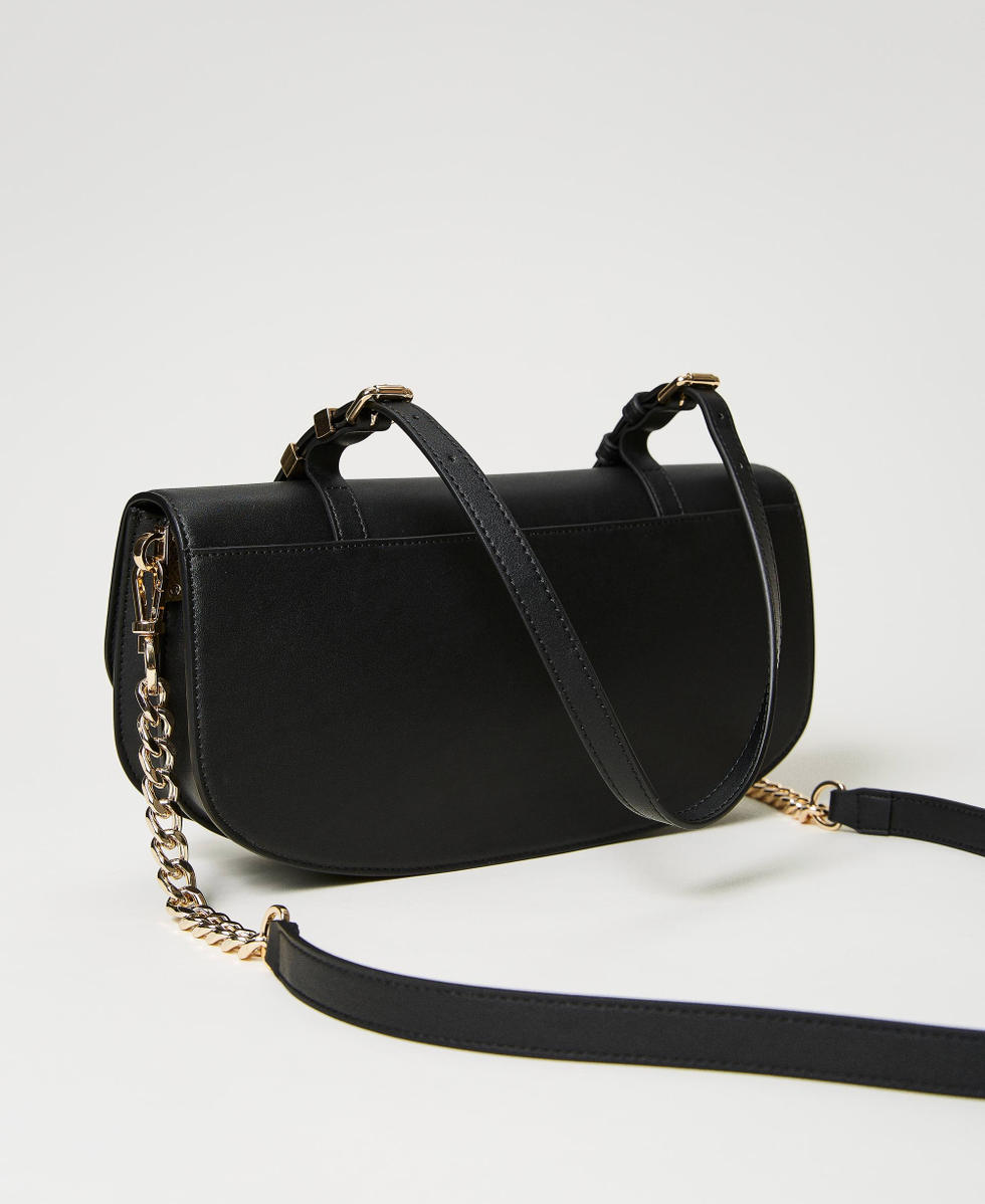 Sac femme avec bandoulière en cuir lisse noir - Modèle Le 6 pièces