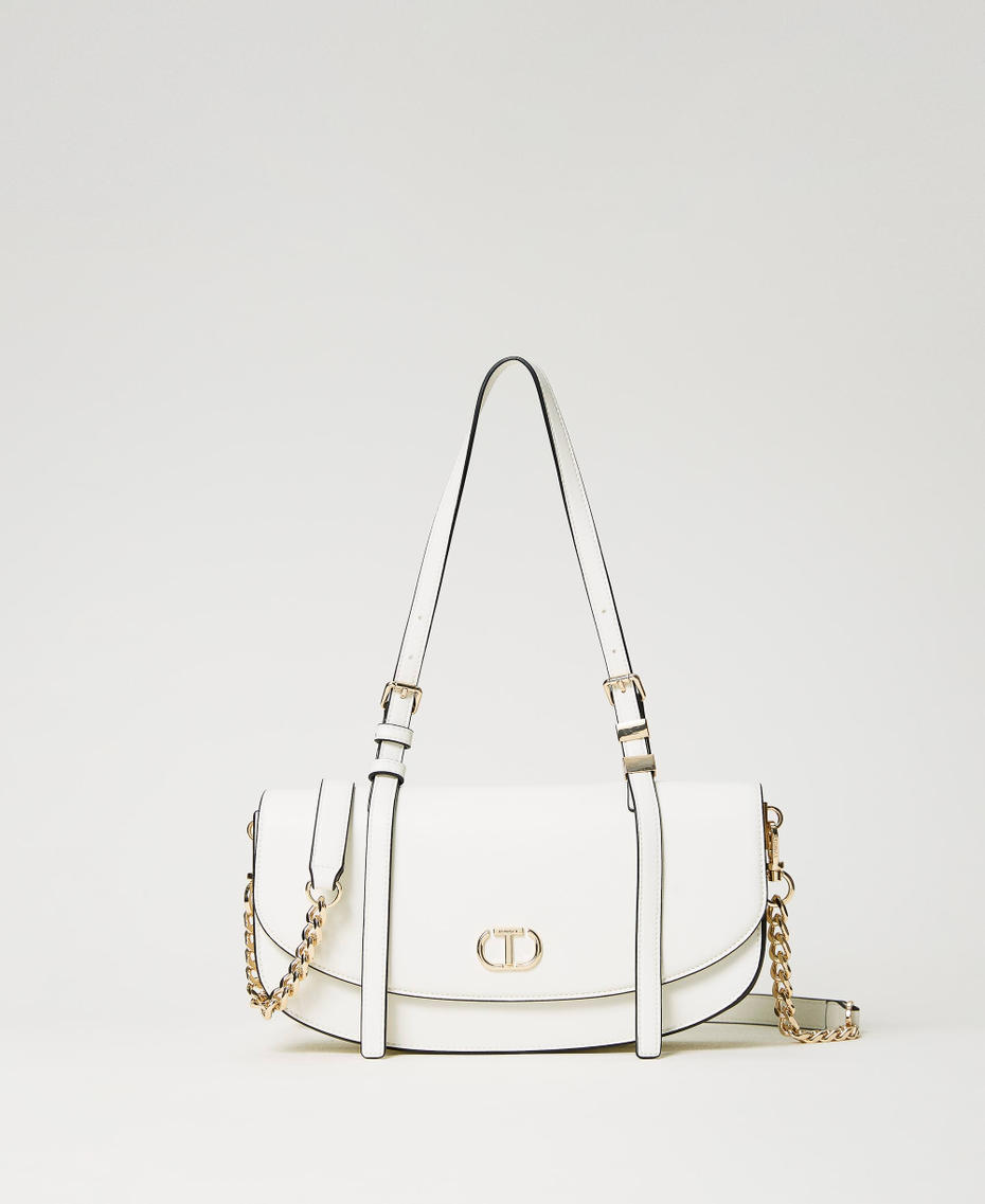 Shoulder bag with flap and Oval T White Snow Woman 241TB7063_00282_01
