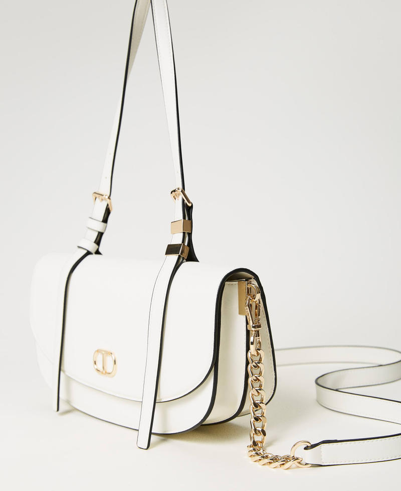Shoulder bag with flap and Oval T White Snow Woman 241TB7063_00282_02