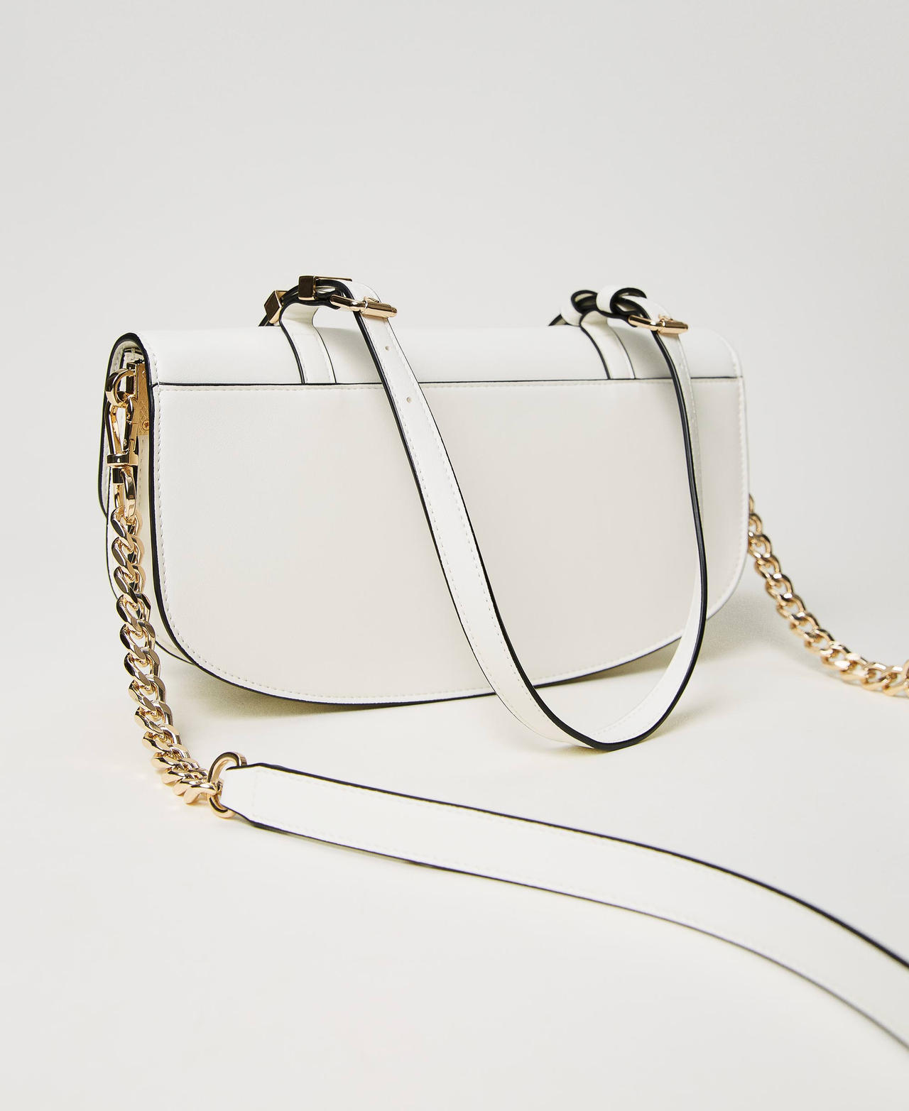 Shoulder bag with flap and Oval T White Snow Woman 241TB7063_00282_03