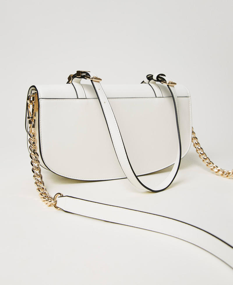 Shoulder bag with flap and Oval T White Snow Woman 241TB7063_00282_03