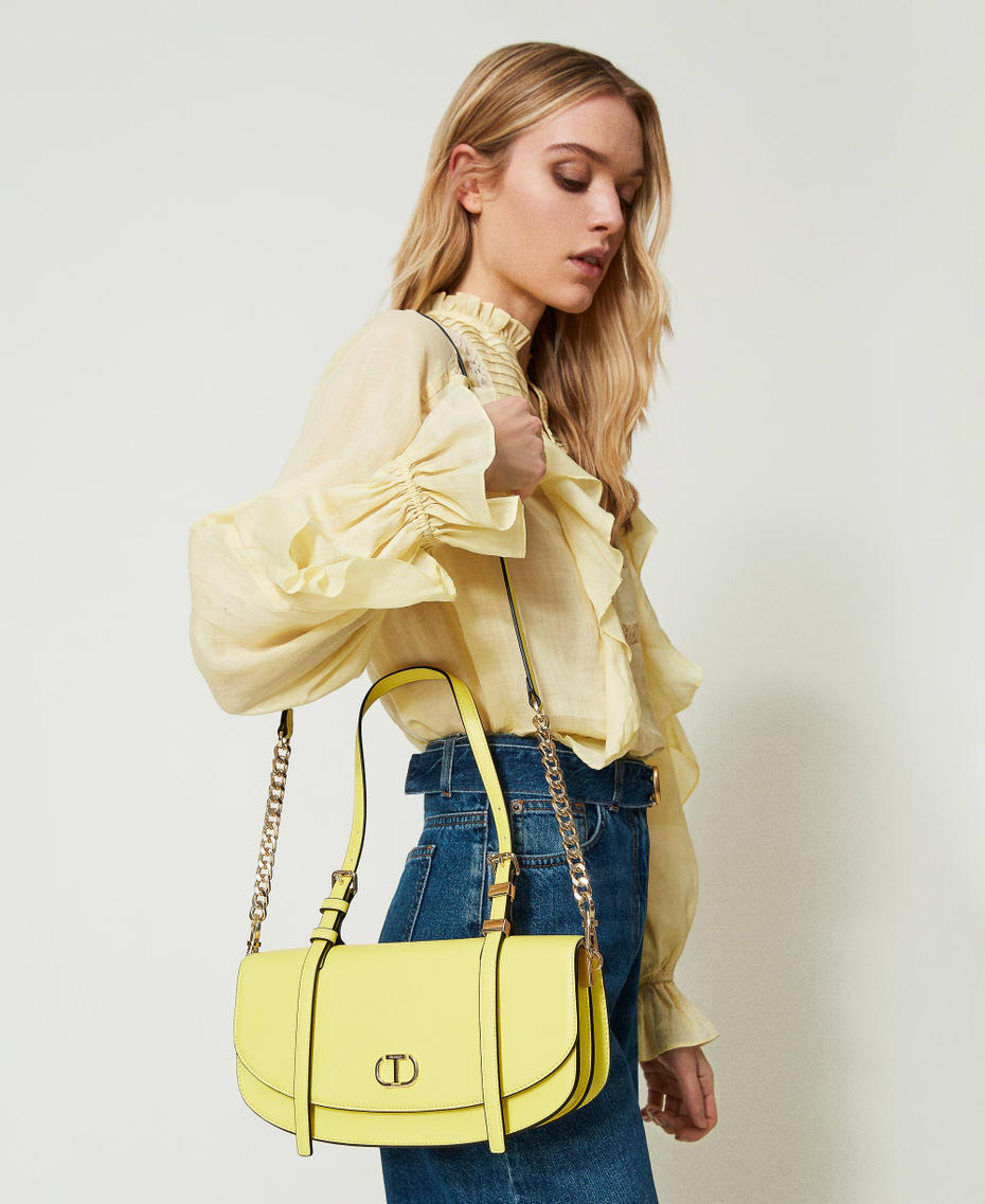 Shoulder bag with flap and Oval T &ldquo;Light Lemon&rdquo; Yellow Woman 241TB7063_04615_S0