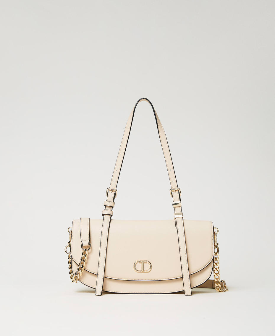 Borsa a tracolla con patta e Oval T Beige "Almond Milk" Donna 241TB7063_11308_01