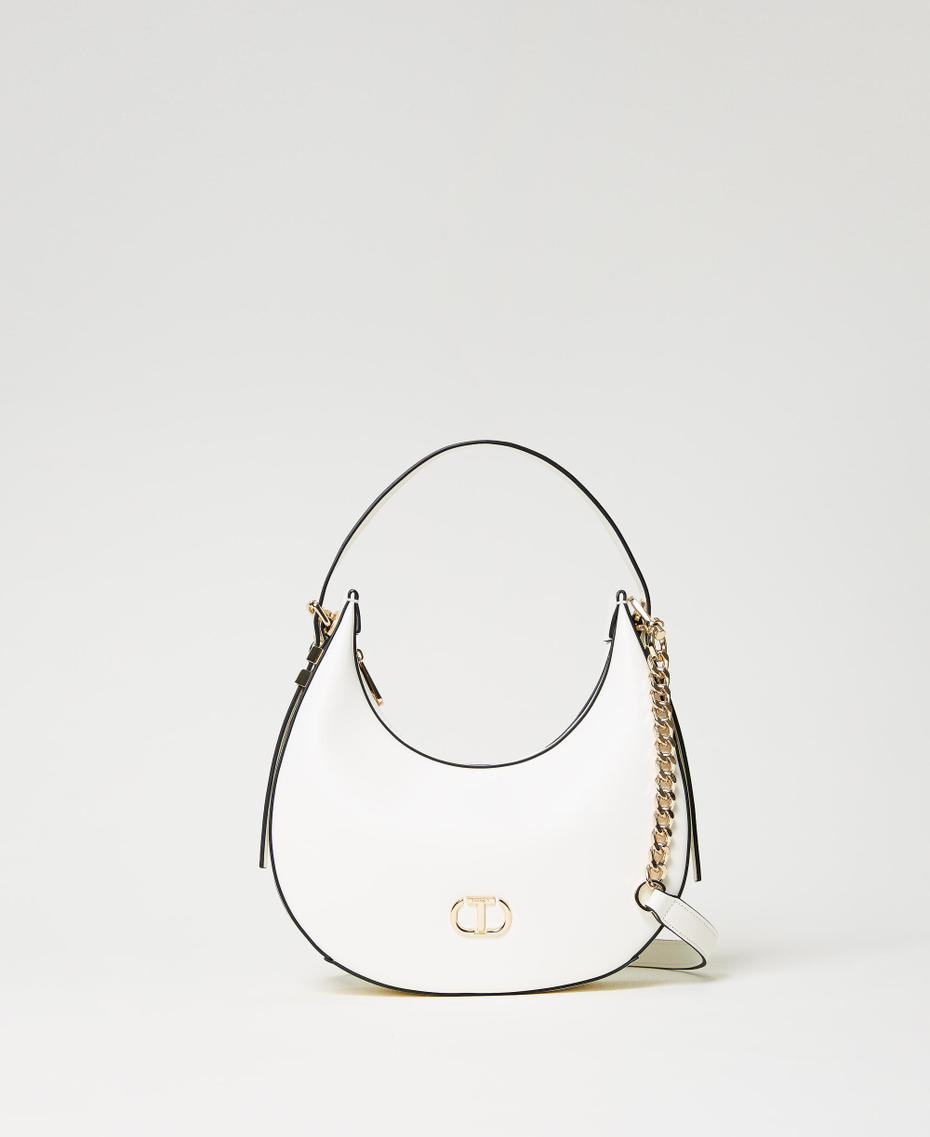 Hobo bag with Oval T "Almond Milk” Beige Woman 241TB7066-01