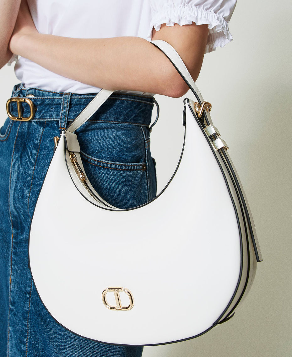 Hobo-Bag mit Oval T Wei&szlig; Schnee Frau 241TB7066_00282_S0