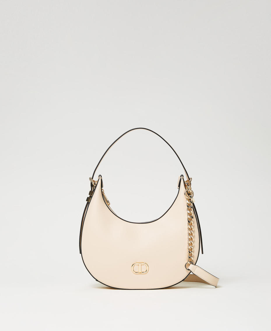 Hobo bag with Oval T "Almond Milk” Beige Woman 241TB7066-01