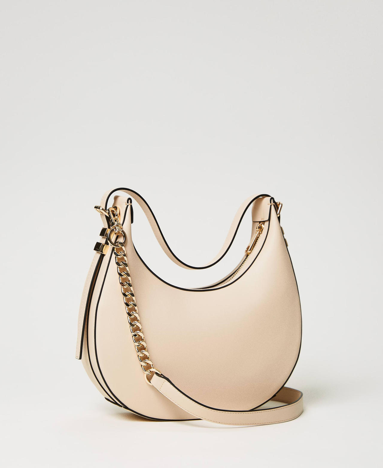 Hobo bag with Oval T "Almond Milk” Beige Woman 241TB7066-03
