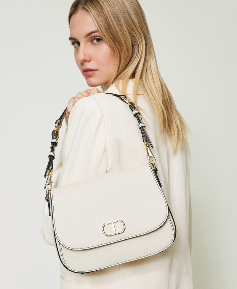 Double shoulder bag with flap and Oval T White Snow Woman 241TB7130-0S