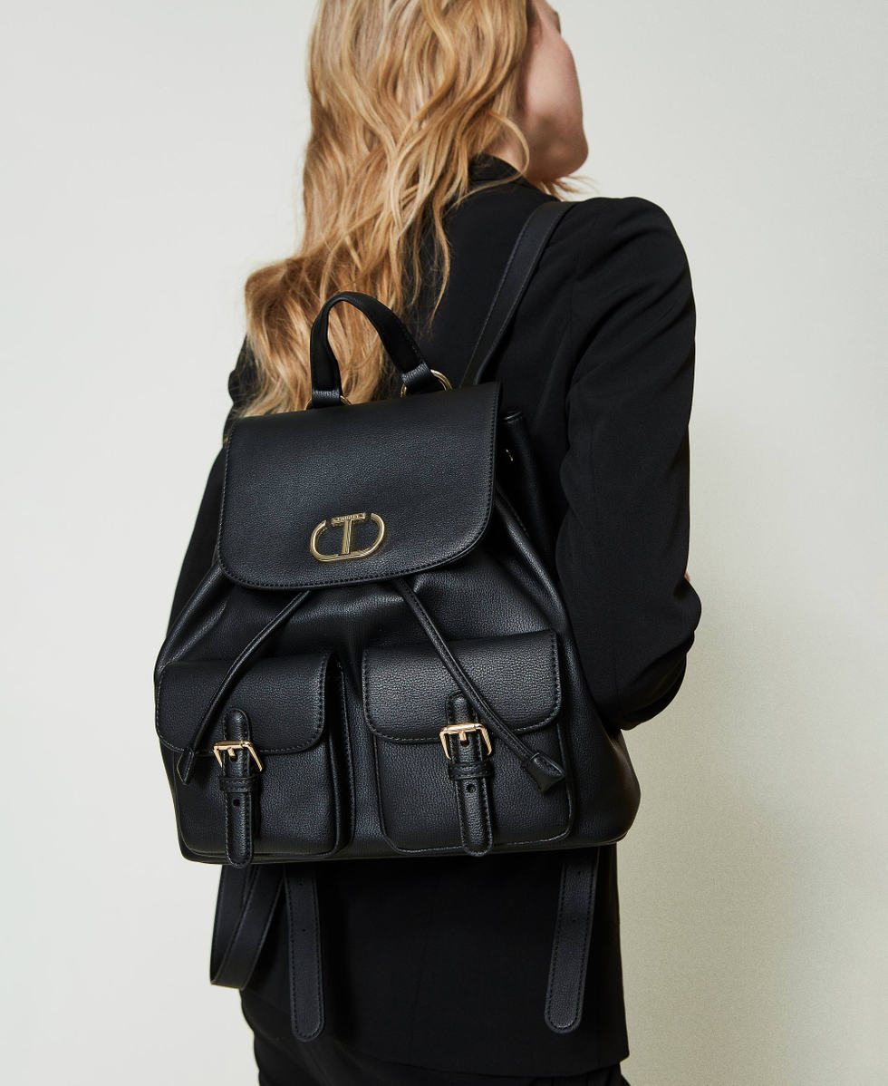 Rucksack mit Taschen und Riemchen Schwarz Frau 241TB7135_00006_S0