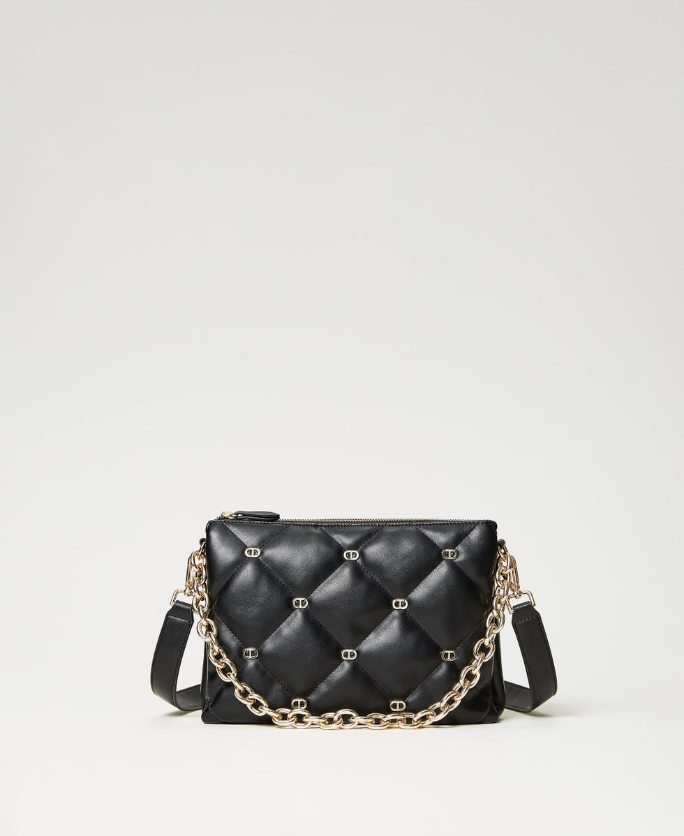 Large Via Manzoni shoulder bag with studs Woman Black TWINSET