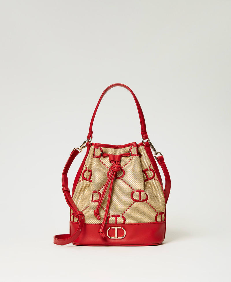 ‘Palermo’ bucket bag with Oval T embroidery Lacquer Red Woman 241TB7211-01