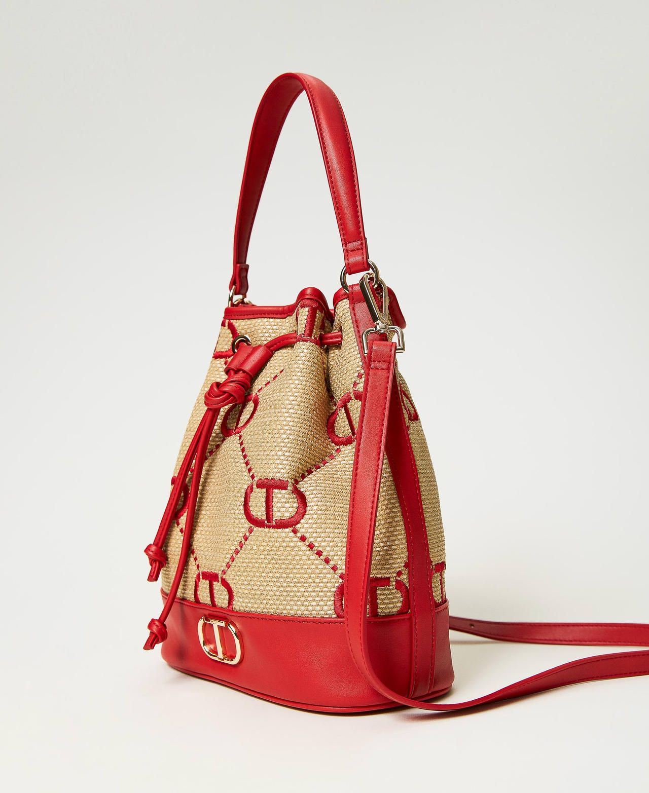 ‘Palermo’ bucket bag with Oval T embroidery Lacquer Red Woman 241TB7211-02