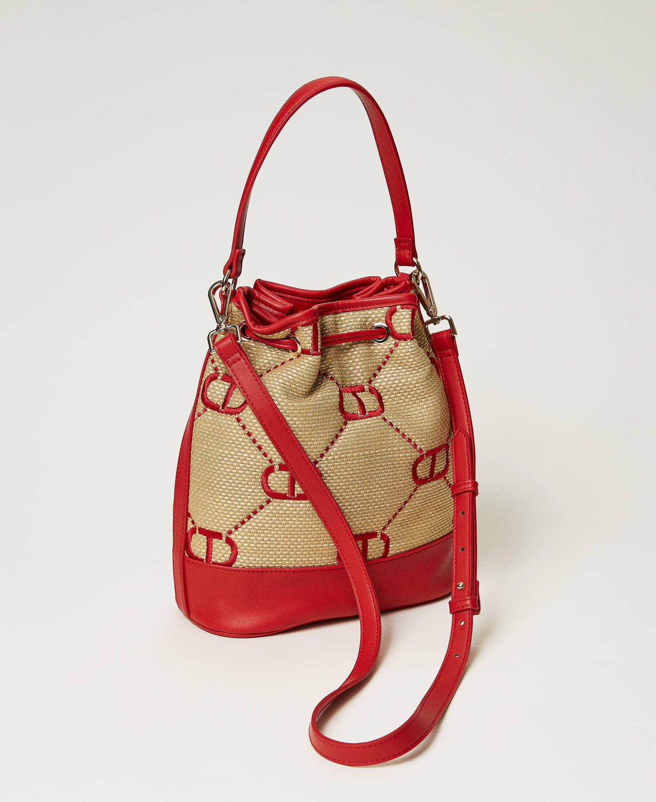 ‘Palermo’ bucket bag with Oval T embroidery Lacquer Red Woman 241TB7211-03