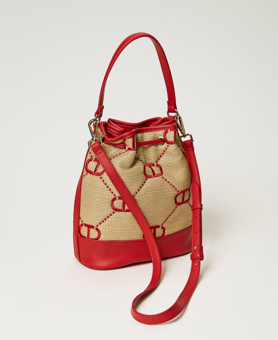 Borsa secchiello 'Palermo' con ricamo Oval T Rosso Lacca Donna 241TB7211_00678_03