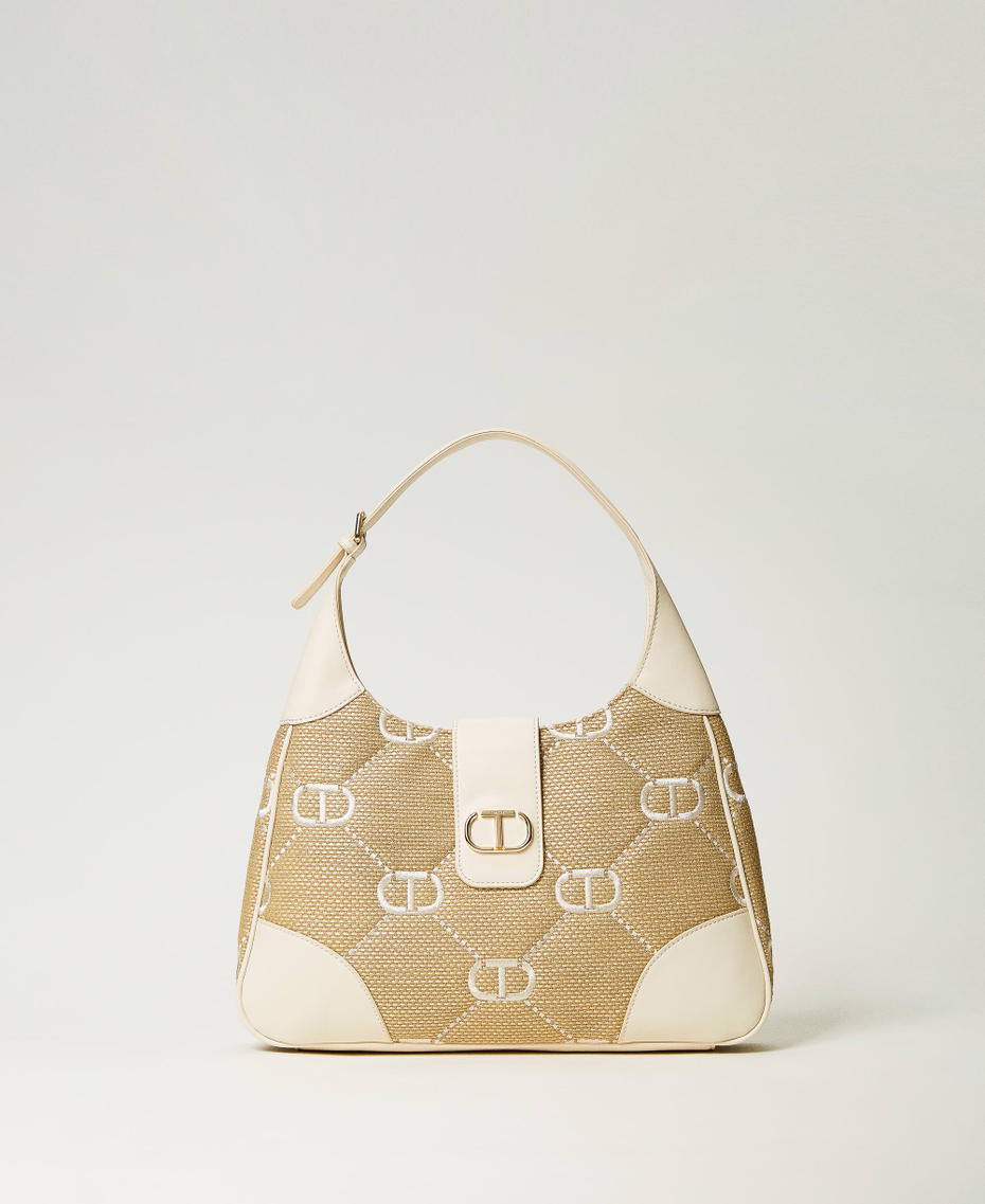 Hobo-Bag „Palermo“ mit „Oval T“-Stickereien Weiß Schnee Frau 241TB7212-01