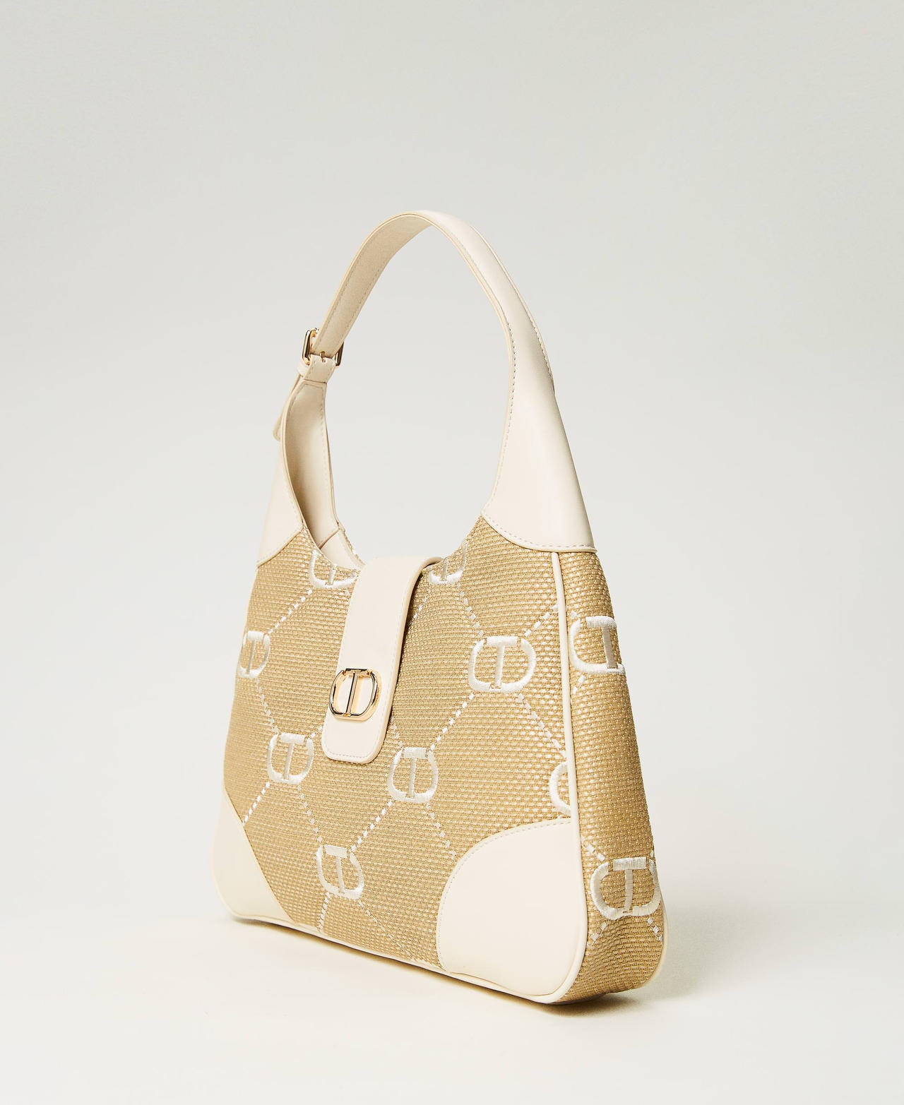 Hobo-Bag „Palermo“ mit „Oval T“-Stickereien Weiß Schnee Frau 241TB7212-02