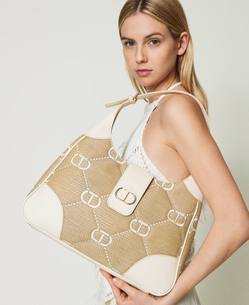 Hobo-Bag „Palermo“ mit „Oval T“-Stickereien Weiß Schnee Frau 241TB7212-0S
