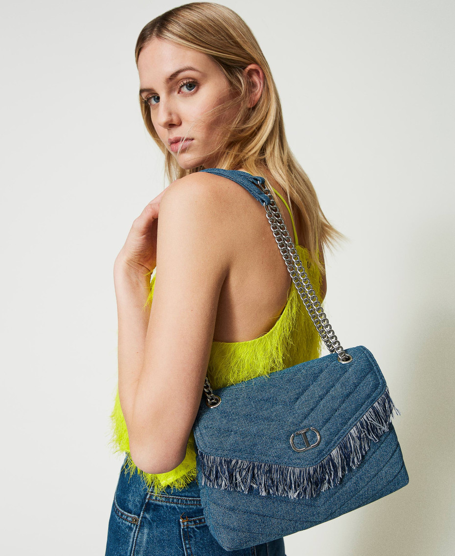Nuova borsa a tracolla in jeans vintage lavato, borsa a spalla