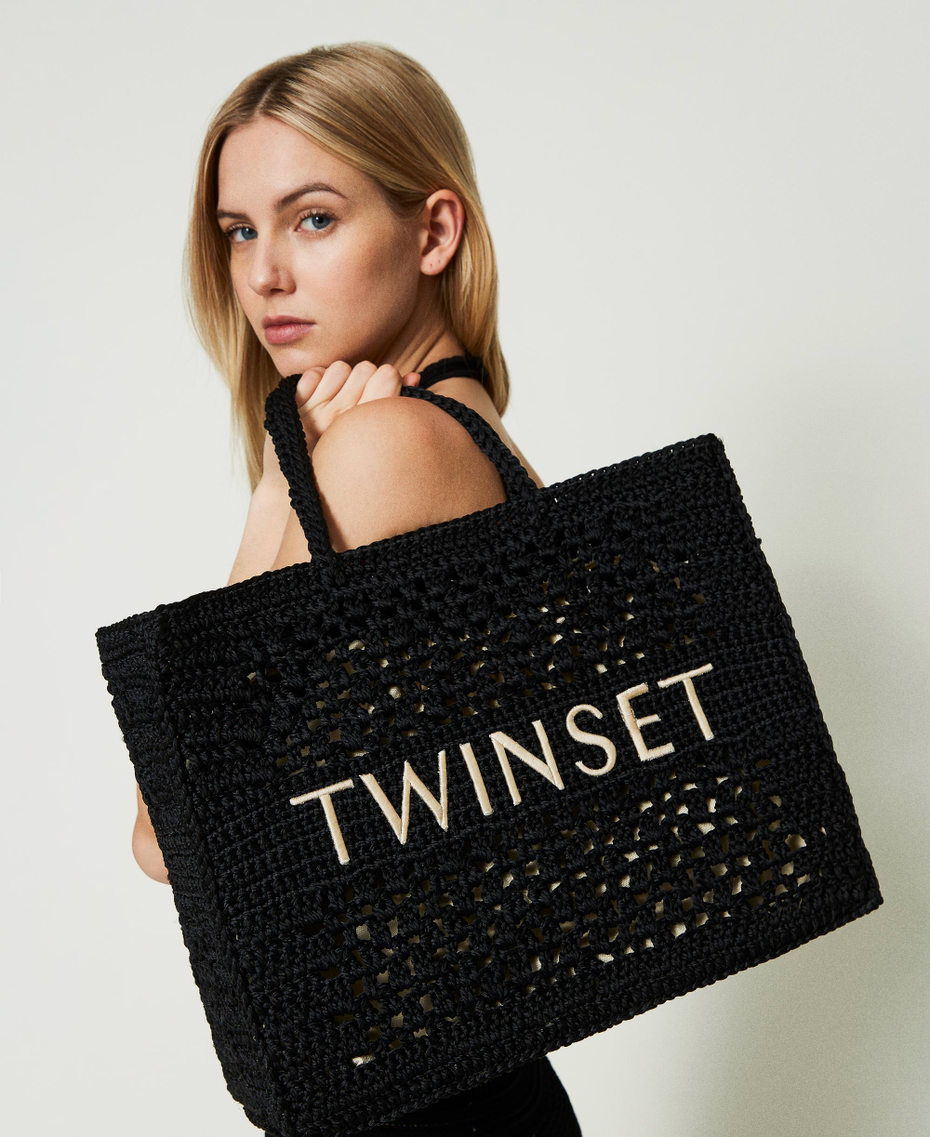 &lsquo;Boh&eacute;mienne&rsquo; crochet shopper Black Woman 241TB7320_00006_S0