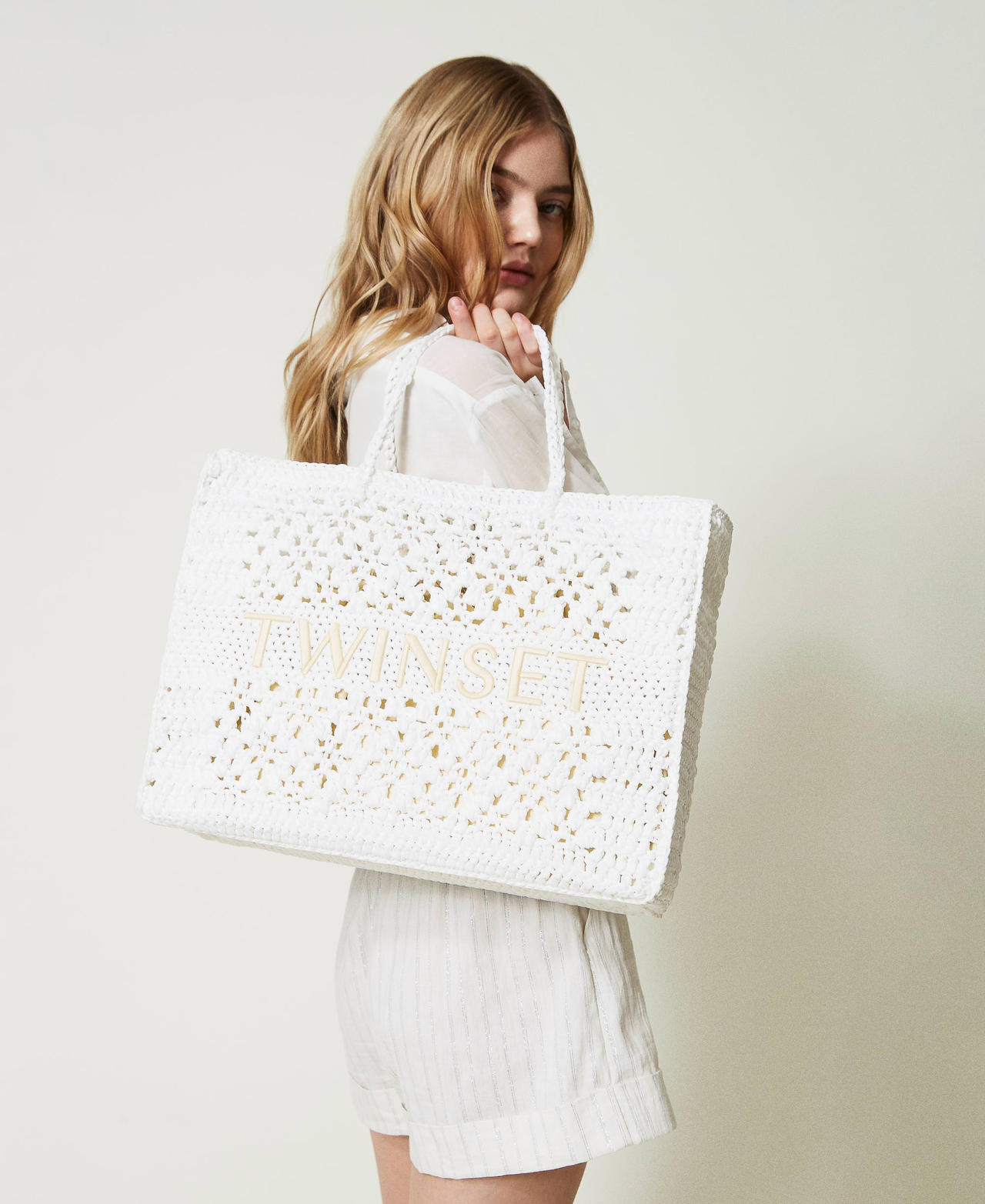 Borsa shopper Bohemienne crochet Donna Bianco TWINSET Milano
