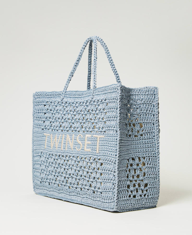 Bohémienne' crochet shopper Woman, Light blue | TWINSET Milano