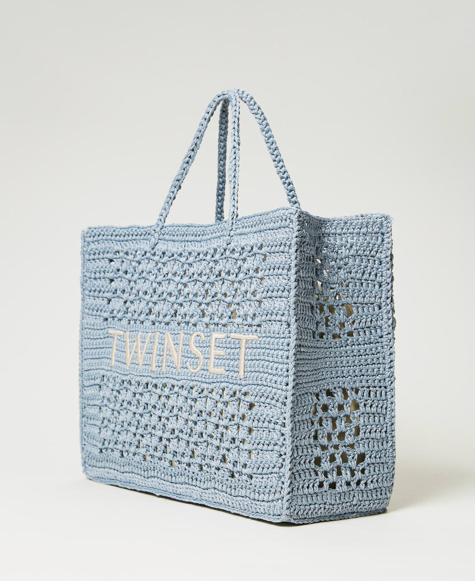 Bohémienne' crochet shopper Woman, Light blue | TWINSET Milano