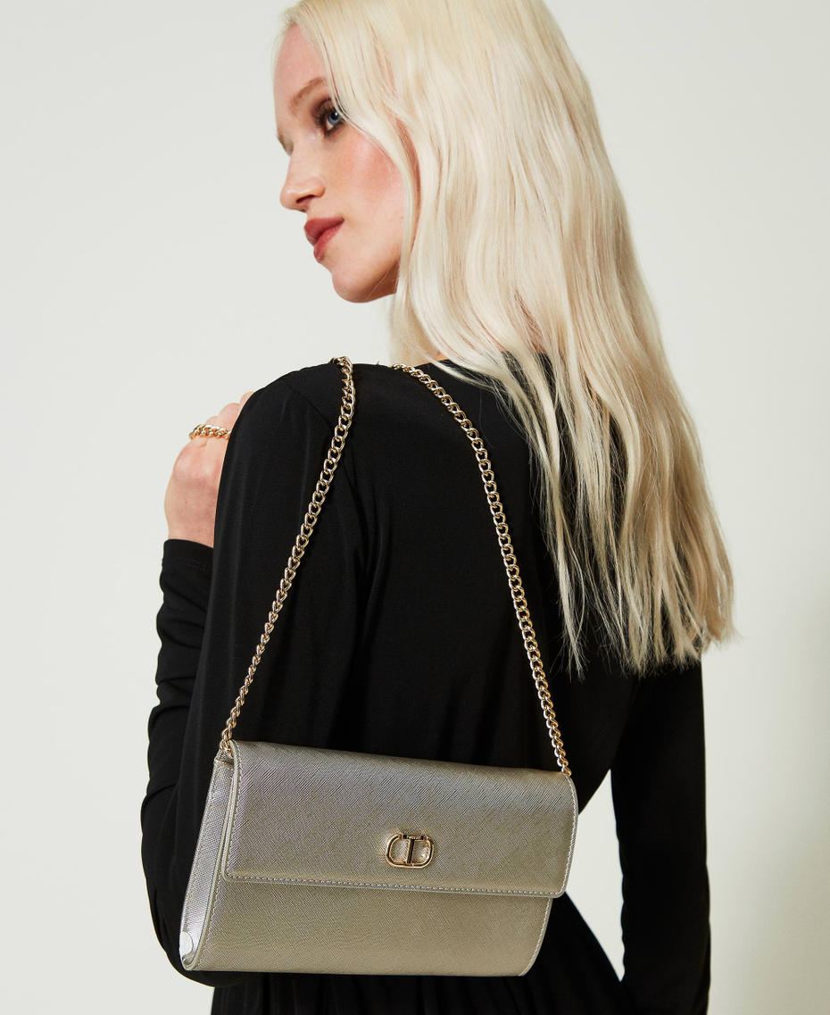 ‘Glossy’ laminated leather-like clutch Silver Woman 241TB7380-0S
