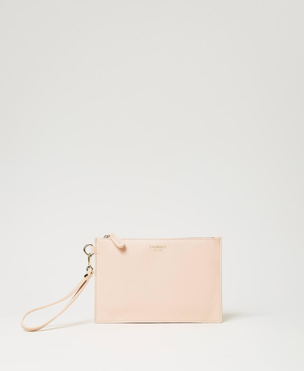 Leather clutch with logo Woman Pink TWINSET Milano