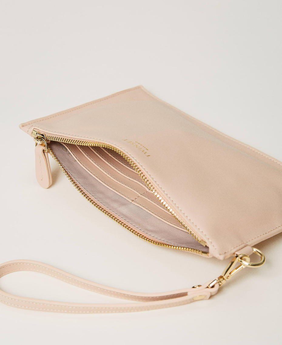 Leather clutch with logo