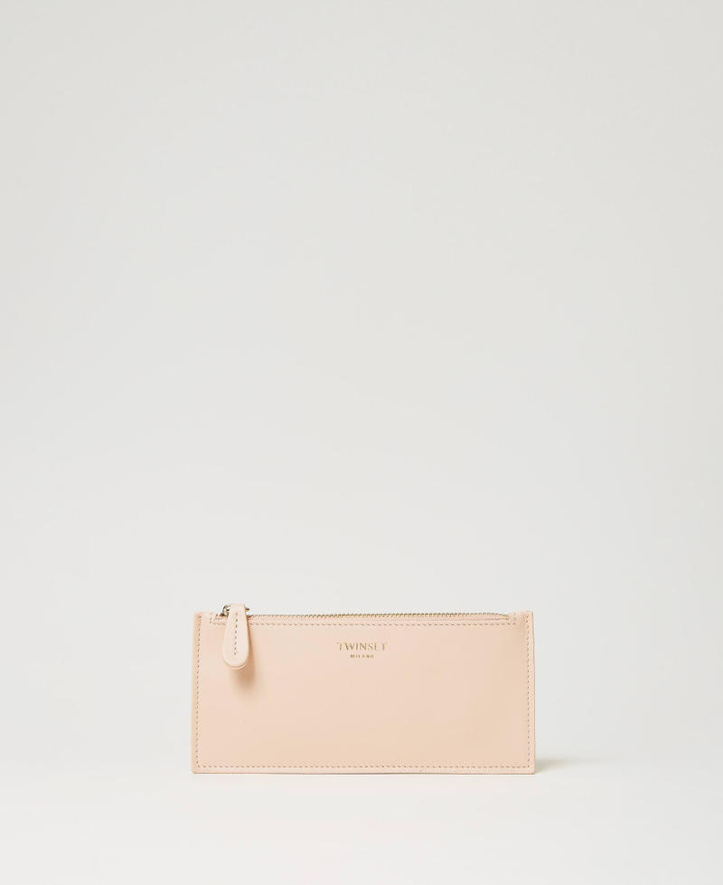 Leather mini clutch with logo