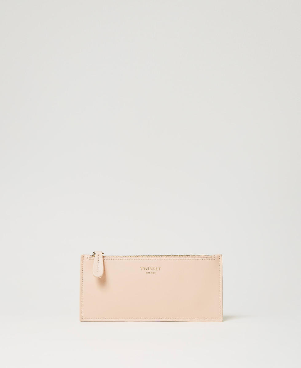 Leather mini clutch with logo