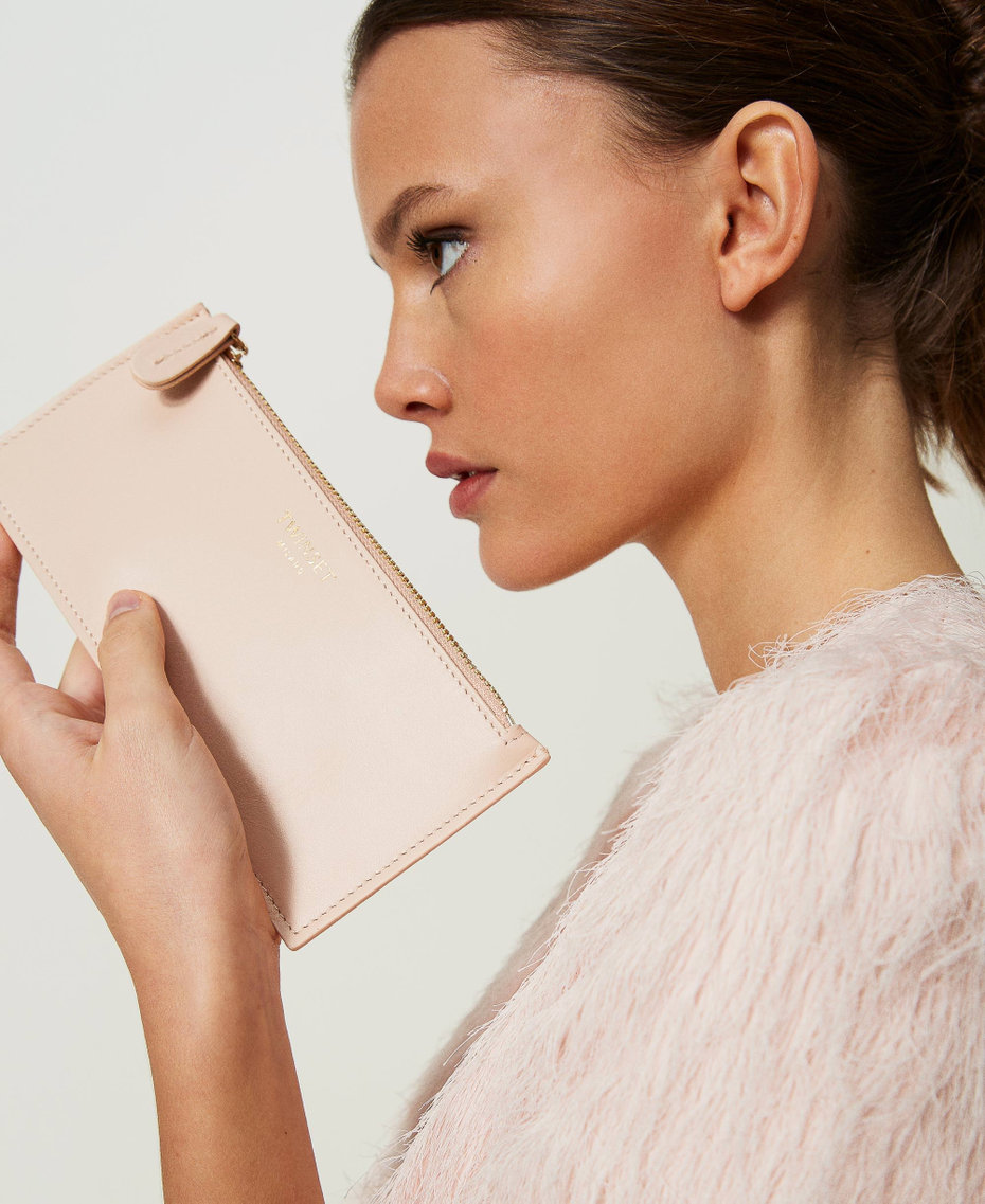 Leather mini clutch with logo