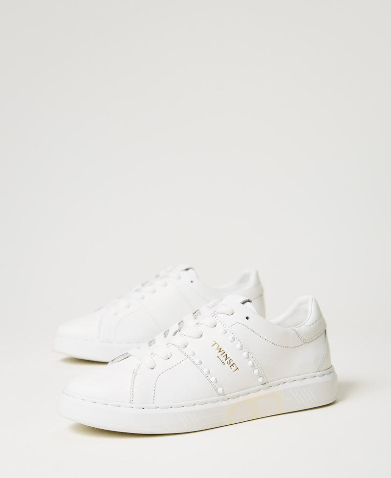 Leather trainers with studs White Woman 241TCP014_00001_02