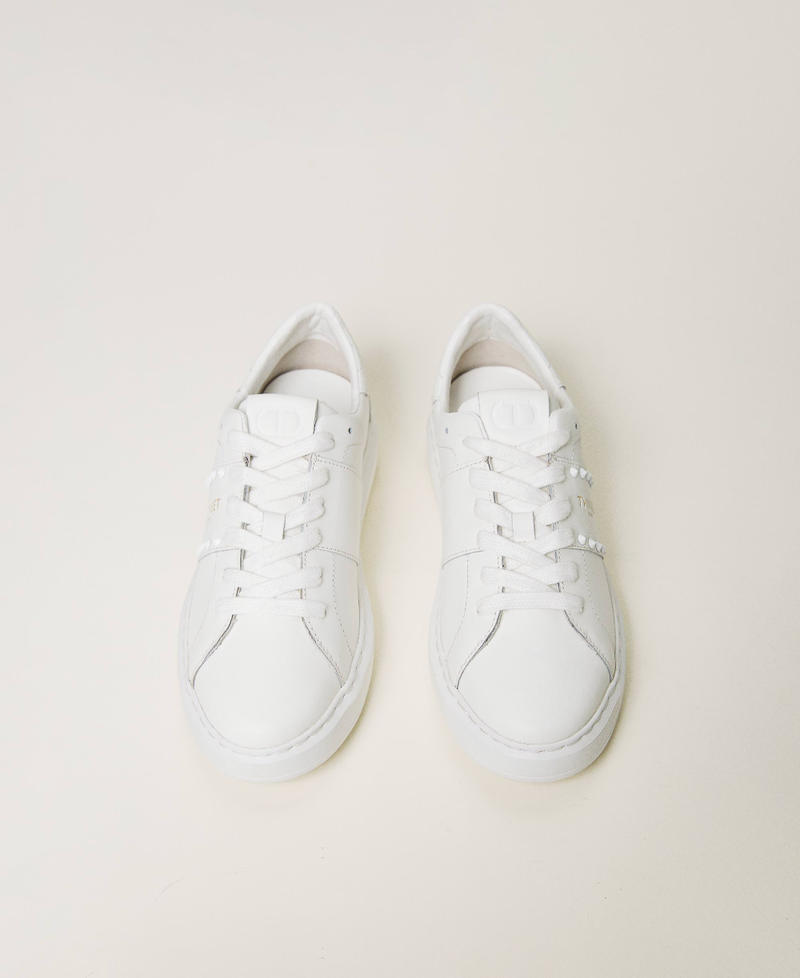 Leather trainers with studs White Woman 241TCP014_00001_04